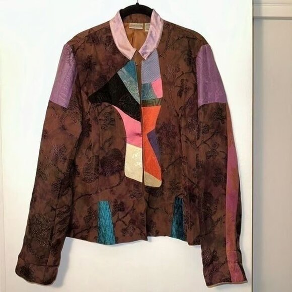 Chico's Jackets & Blazers - Chicos Women’s Abstract Tie Dye Brown Panel Blazer Jacket Size 2